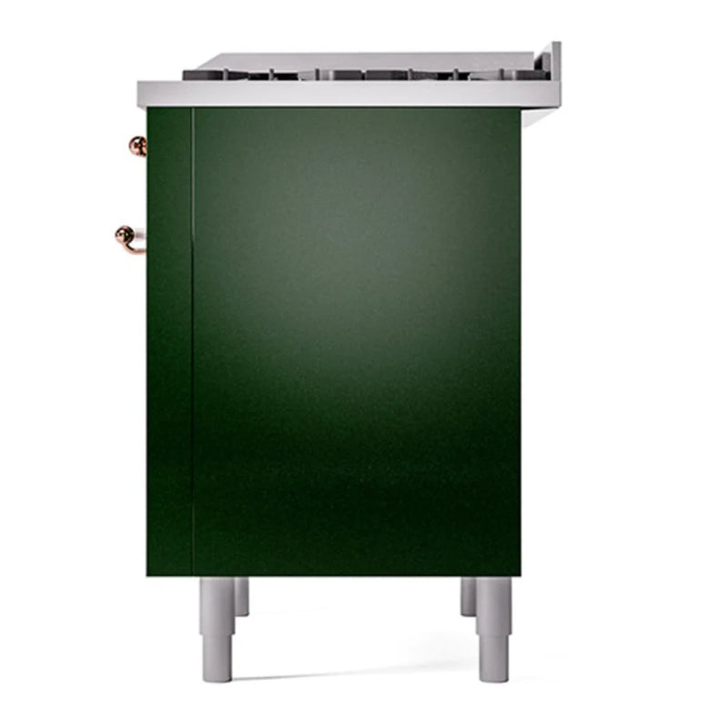 ILVE Nostalgie II Noblesse 36" Dual Fuel Freestanding Range in Emerald Green with Copper Trim, UN36FQNMPEGPLP