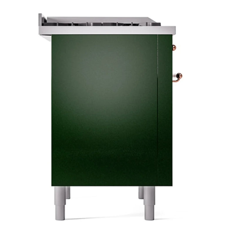 ILVE Nostalgie II Noblesse 36" Dual Fuel Freestanding Range in Emerald Green with Copper Trim, UN36FQNMPEGP