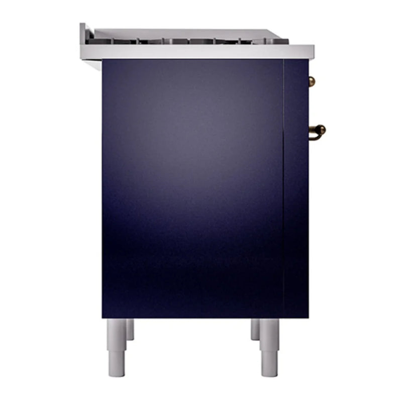 ILVE Nostalgie II Noblesse 36" Dual Fuel Freestanding Range in Midnight Blue with Burnished Trim, UN36FQNMPMBBLP
