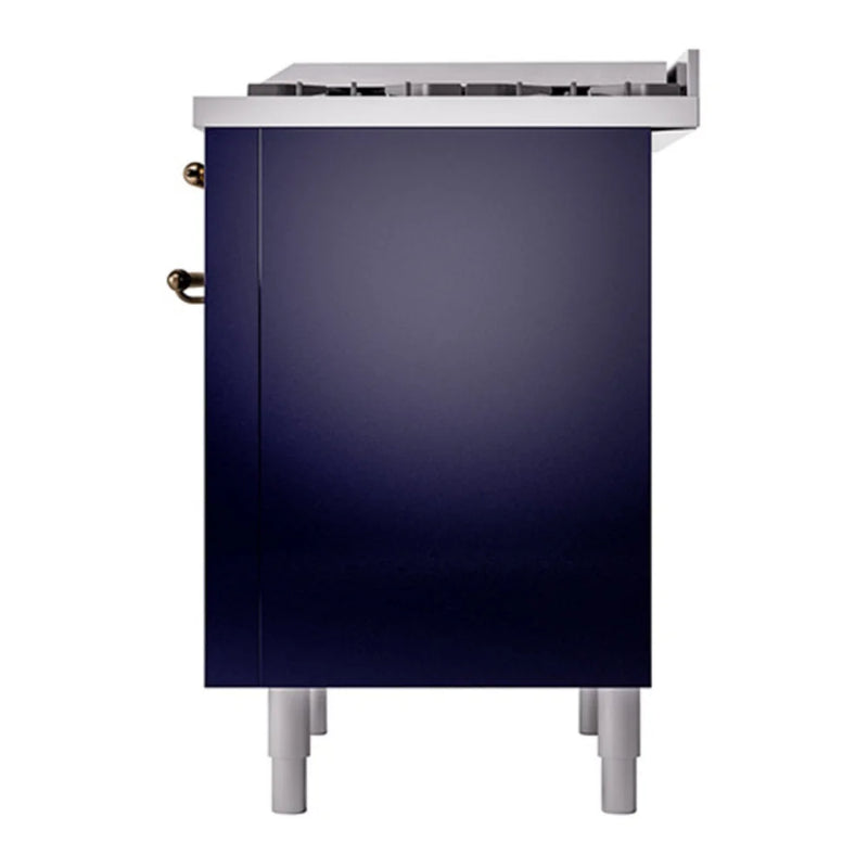 ILVE Nostalgie II Noblesse 36" Dual Fuel Freestanding Range in Midnight Blue with Burnished Trim, UN36FQNMPMBB