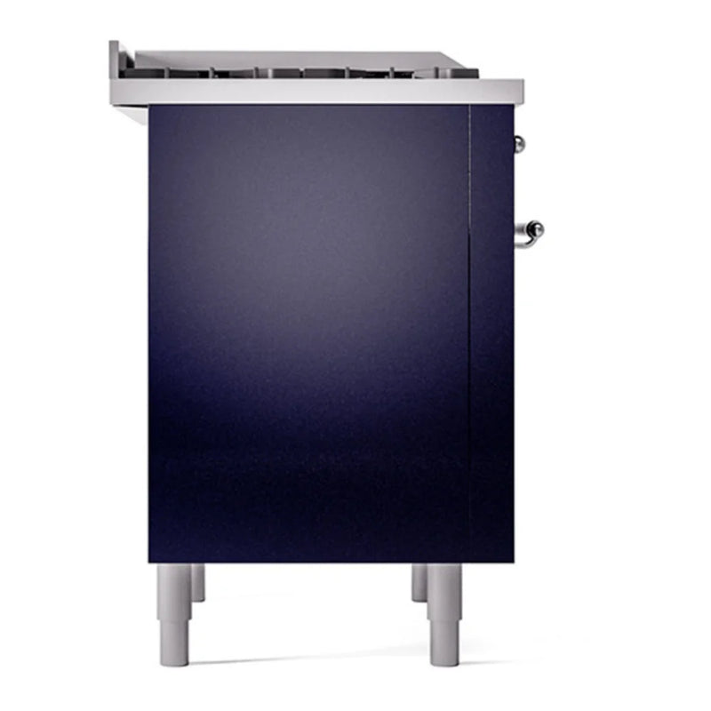 ILVE Nostalgie II Noblesse 36" Dual Fuel Freestanding Range in Midnight Blue with Chrome Trim, UN36FQNMPMBC