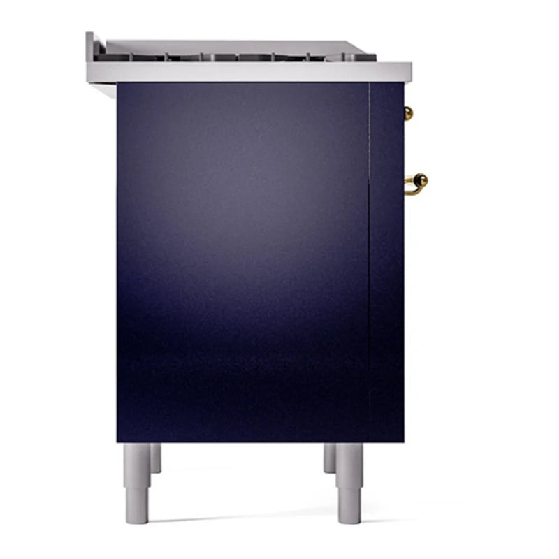 ILVE Nostalgie II Noblesse 36" Dual Fuel Freestanding Range in Midnight Blue with Brass Trim, UN36FQNMPMBGLP