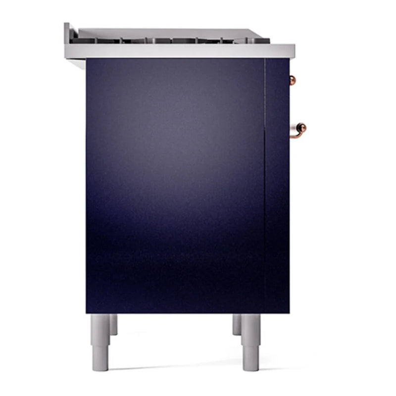 ILVE Nostalgie II Noblesse 36" Dual Fuel Freestanding Range in Midnight Blue with Copper Trim, UN36FQNMPMBPLP