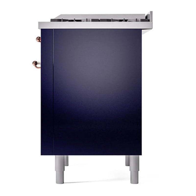 ILVE Nostalgie II Noblesse 36" Dual Fuel Freestanding Range in Midnight Blue with Copper Trim, UN36FQNMPMBPLP