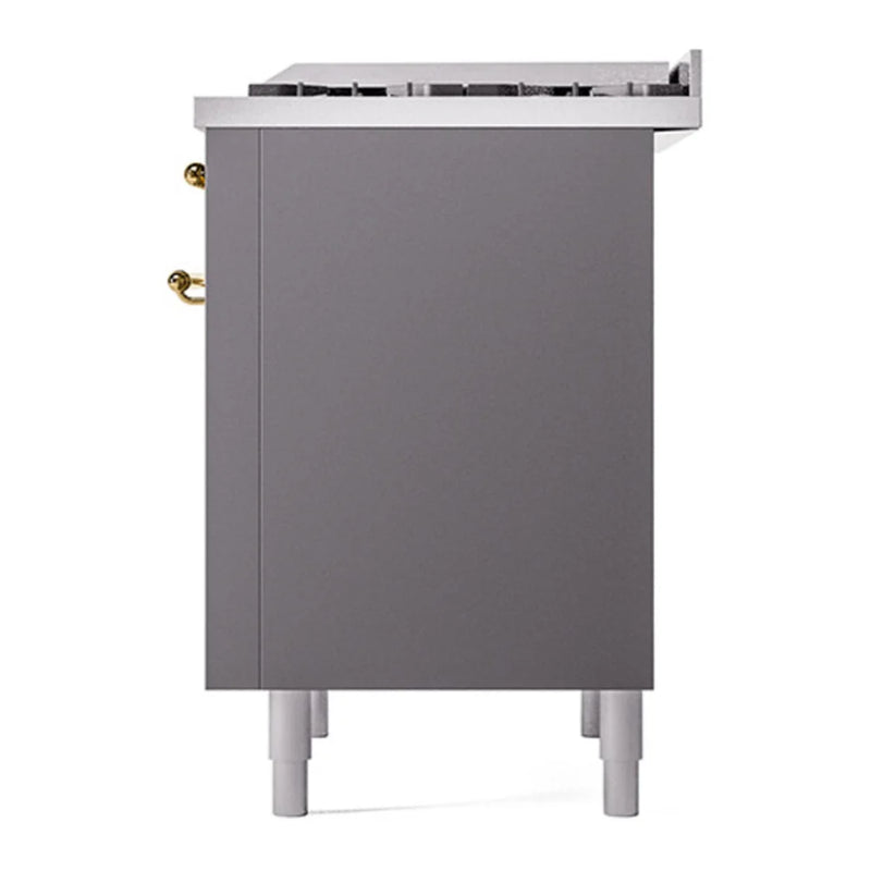 ILVE Nostalgie II Noblesse 36" Dual Fuel Freestanding Range in Graphite Matte with Brass Trim, UN36FQNMPMGGLP
