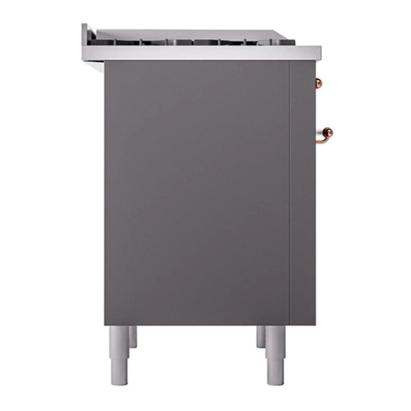 ILVE Nostalgie II Noblesse 36" Dual Fuel Freestanding Range in Graphite Matte with Copper Trim, UN36FQNMPMGPLP