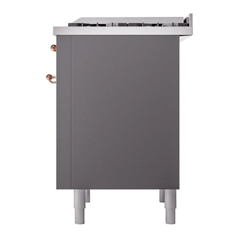 ILVE Nostalgie II Noblesse 36" Dual Fuel Freestanding Range in Graphite Matte with Copper Trim, UN36FQNMPMGPLP