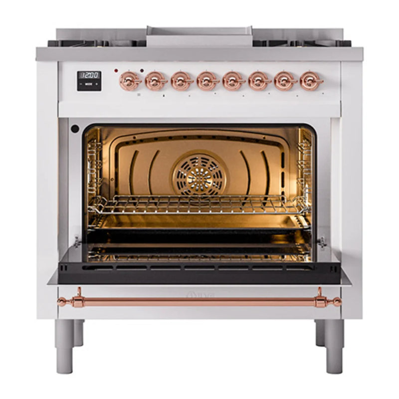 ILVE Nostalgie II Noblesse 36" Dual Fuel Freestanding Range in RAL Color with Copper Trim, UN36FQNMPRAPLP