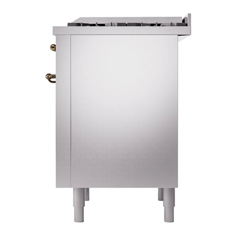 ILVE Nostalgie II Noblesse 36" Dual Fuel Freestanding Range in Stainless Steel with Burnished Trim, UN36FQNMPSSBLP