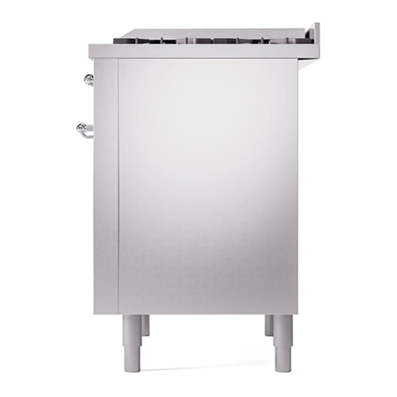 ILVE Nostalgie II Noblesse 36" Dual Fuel Freestanding Range in Stainless Steel with Chrome Trim, UN36FQNMPSSC