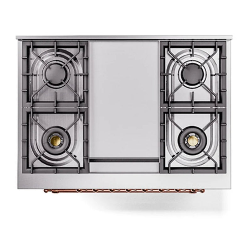 ILVE Nostalgie II Noblesse 36" Dual Fuel Freestanding Range in Stainless Steel with Copper Trim, UN36FQNMPSSPLP