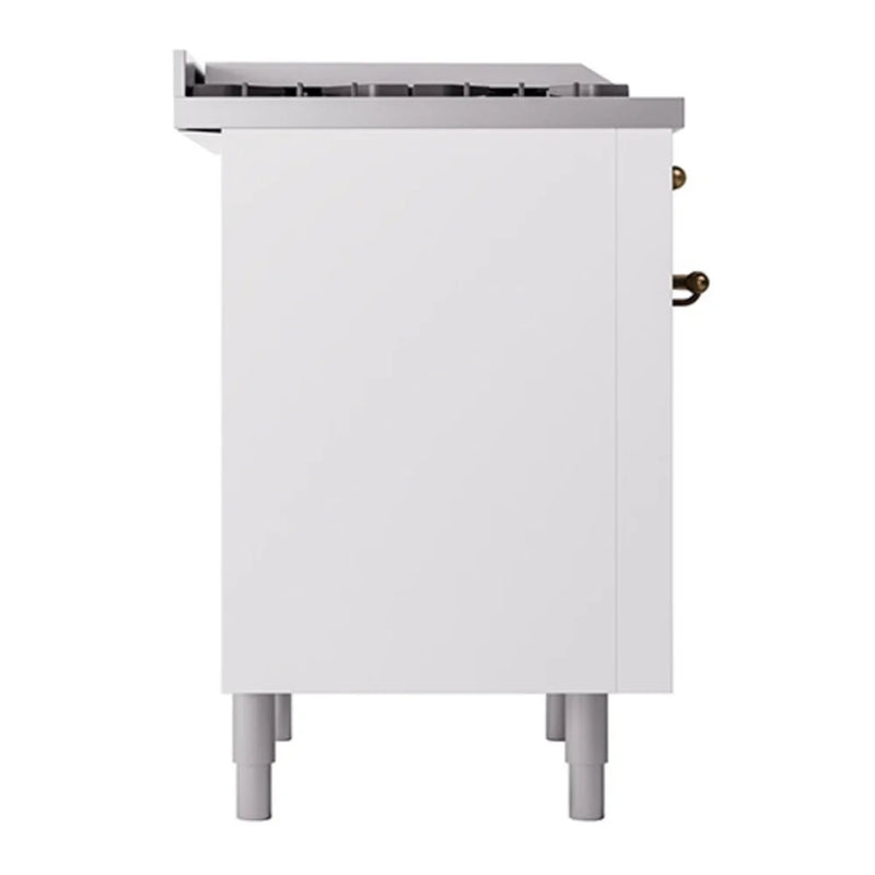 ILVE Nostalgie II Noblesse 36" Dual Fuel Freestanding Range in White with Burnished Trim, UN36FQNMPWHBLP