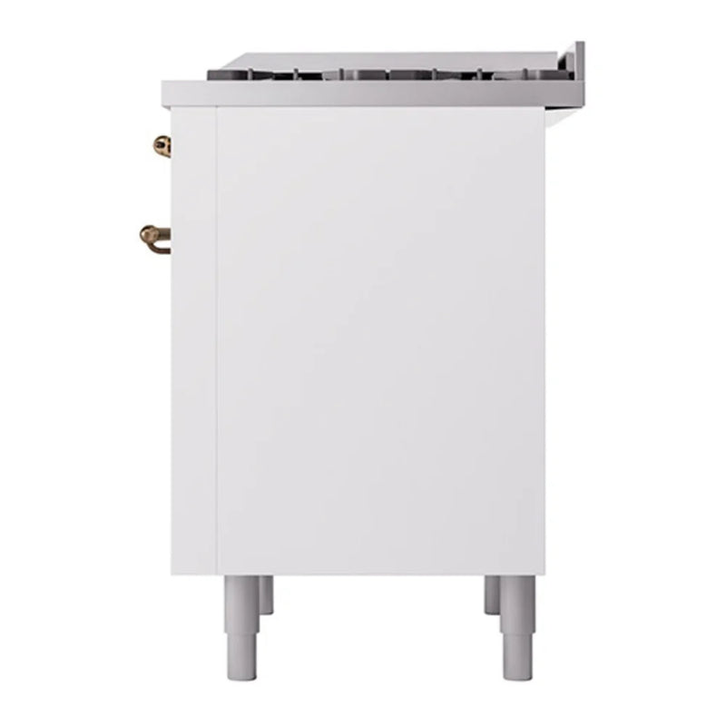 ILVE Nostalgie II Noblesse 36" Dual Fuel Freestanding Range in White with Burnished Trim, UN36FQNMPWHBLP