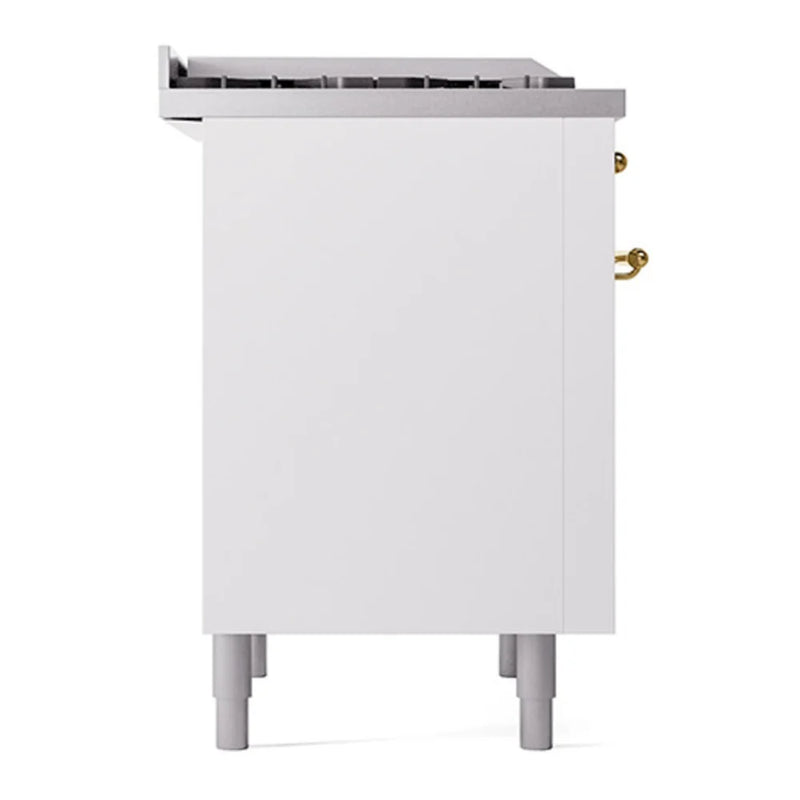 ILVE Nostalgie II Noblesse 36" Dual Fuel Freestanding Range in White with Brass Trim, UN36FQNMPWHG