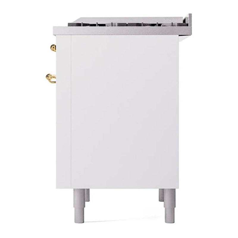 ILVE Nostalgie II Noblesse 36" Dual Fuel Freestanding Range in White with Brass Trim, UN36FQNMPWHG