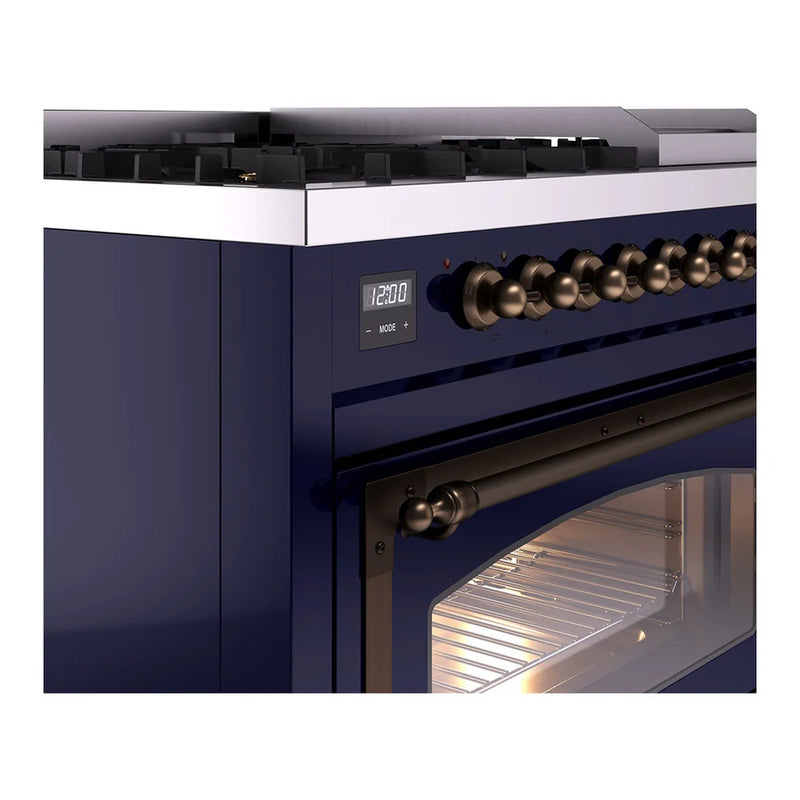 ILVE Nostalgie II Noblesse 48" Dual Fuel Freestanding Range in Midnight Blue with Burnished Trim, UN48FNMPMBBLP