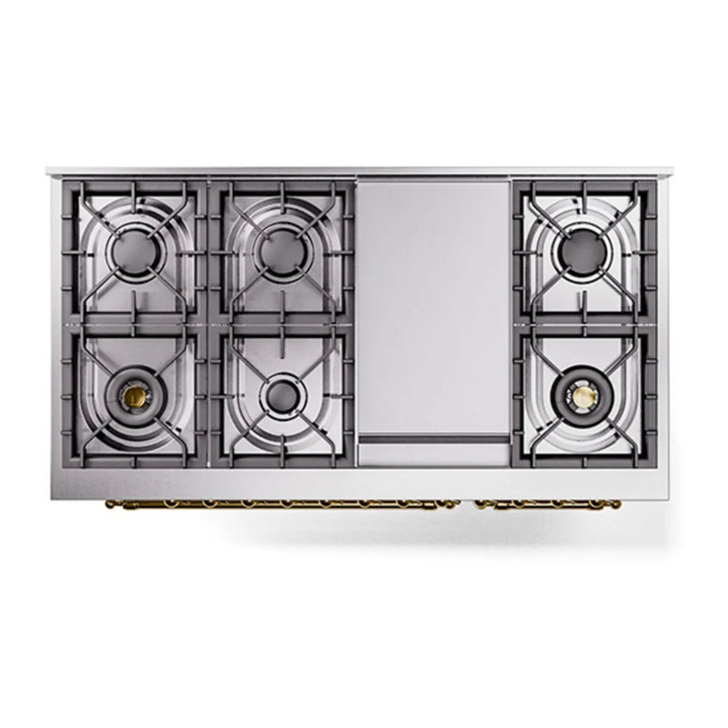 ILVE Nostalgie II Noblesse 48" Dual Fuel Freestanding Range in RAL Color with Brass Trim, UN48FNMPRAG