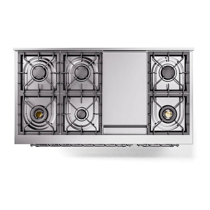 ILVE Nostalgie II Noblesse 48" Dual Fuel Freestanding Range in Stainless Steel with Chrome Trim, UN48FNMPSSC