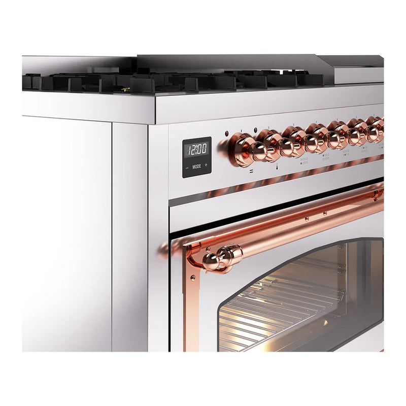 ILVE Nostalgie II Noblesse 48" Dual Fuel Freestanding Range in Stainless Steel with Copper Trim, UN48FNMPSSP