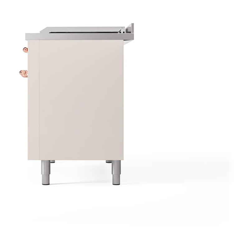 ILVE Nostalgie II Noblesse 48" Dual Fuel Freestanding Range in Antique White with Copper Trim, UN48FQNMPAWPLP