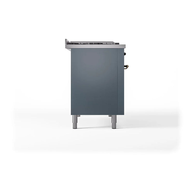 ILVE Nostalgie II Noblesse 48" Dual Fuel Freestanding Range in Blue Grey with Burnished Trim, UN48FQNMPBGBLP