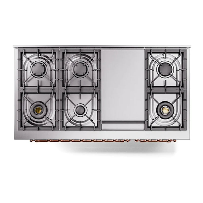 ILVE Nostalgie II Noblesse 48" Dual Fuel Freestanding Range in Emerald Green with Copper Trim, UN48FQNMPEGP