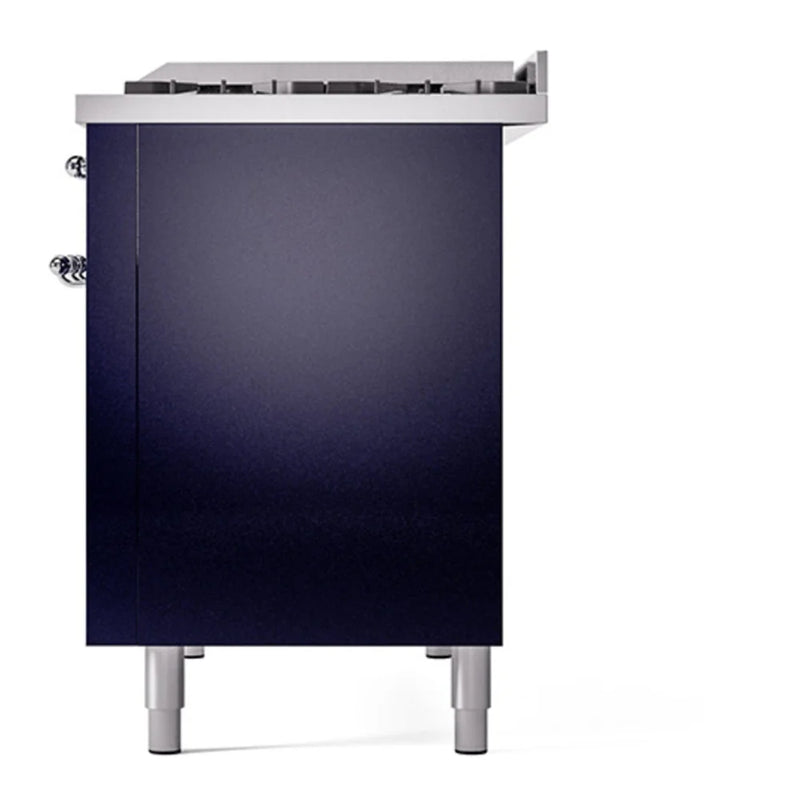 ILVE Nostalgie II Noblesse 48" Dual Fuel Freestanding Range in Midnight Blue with Chrome Trim, UN48FQNMPMBCLP