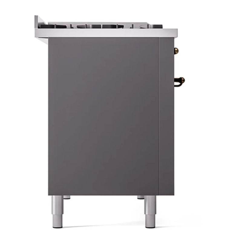 ILVE Nostalgie II Noblesse 48" Dual Fuel Freestanding Range in Graphite Matte with Burnished Trim, UN48FQNMPMGBLP