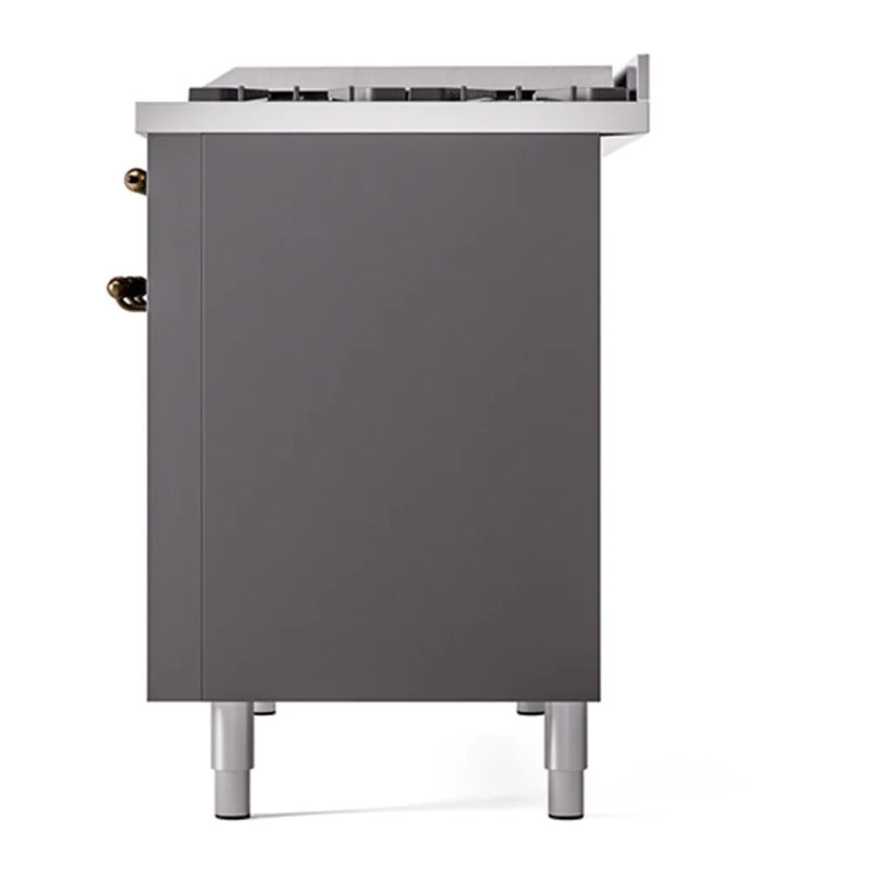 ILVE Nostalgie II Noblesse 48" Dual Fuel Freestanding Range in Graphite Matte with Burnished Trim, UN48FQNMPMGBLP