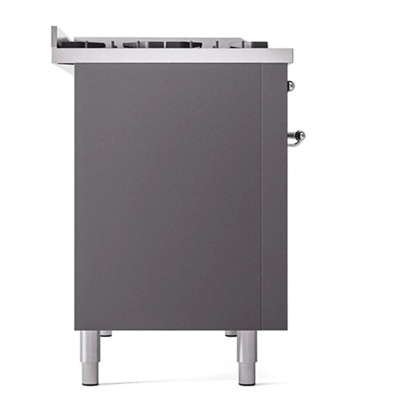 ILVE Nostalgie II Noblesse 48" Dual Fuel Freestanding Range in Graphite Matte with Chrome Trim, UN48FQNMPMGCLP