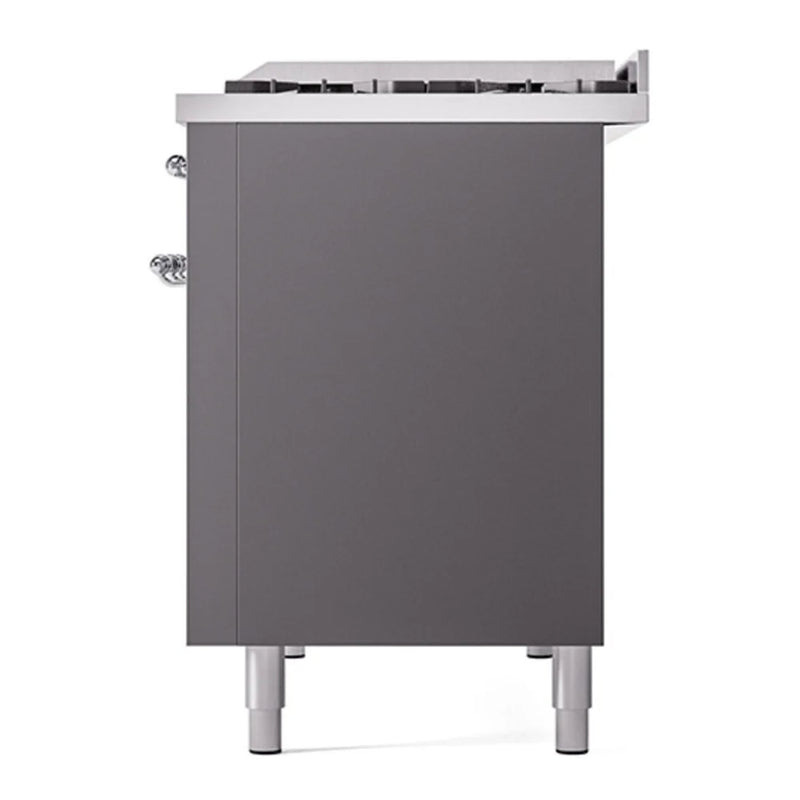 ILVE Nostalgie II Noblesse 48" Dual Fuel Freestanding Range in Graphite Matte with Chrome Trim, UN48FQNMPMGCLP