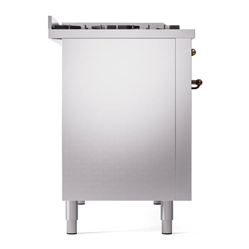 ILVE Nostalgie II Noblesse 48" Dual Fuel Freestanding Range in Stainless Steel with Burnished Trim, UN48FQNMPSSBLP