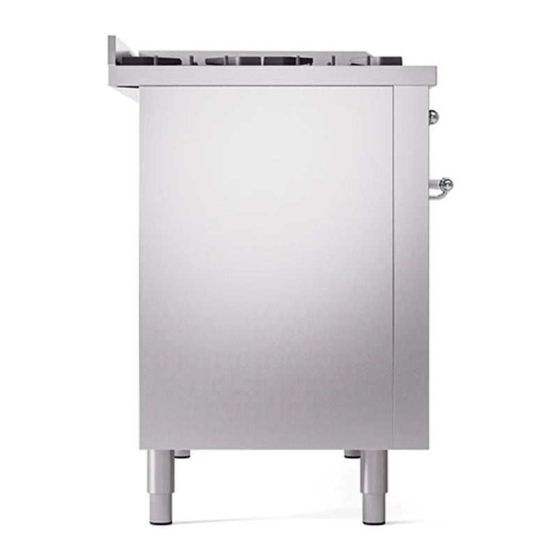 ILVE Nostalgie II Noblesse 48" Dual Fuel Freestanding Range in Stainless Steel with Burnished Trim, UN48FQNMPSSB