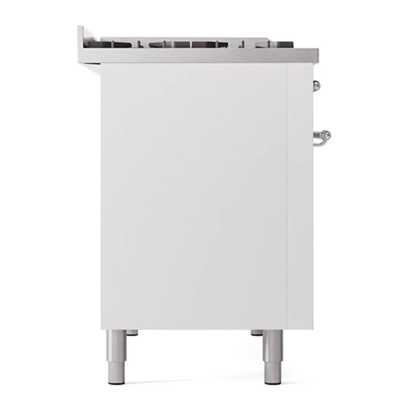 ILVE Nostalgie II Noblesse 48" Dual Fuel Freestanding Range in White with Chrome Trim, UN48FQNMPWHCLP
