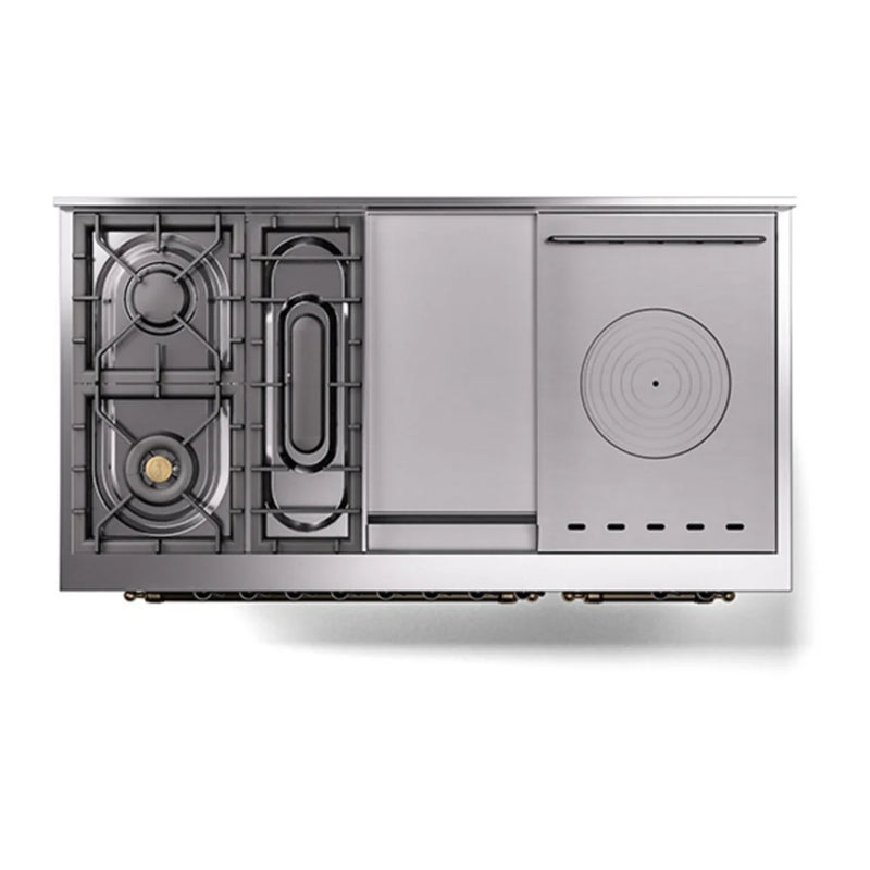 ILVE Nostalgie II Noblesse 48" Dual Fuel Freestanding Range in Emerald Green with Burnished Trim, UN48FSNMPEGBLP