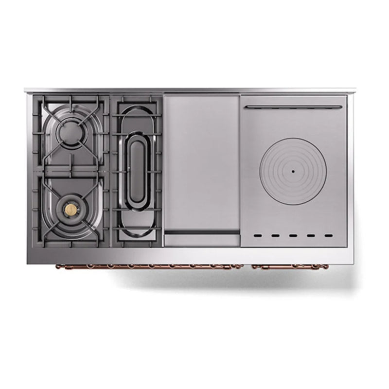 ILVE Nostalgie II Noblesse 48" Dual Fuel Freestanding Range in Graphite Matte with Copper Trim, UN48FSNMPMGP