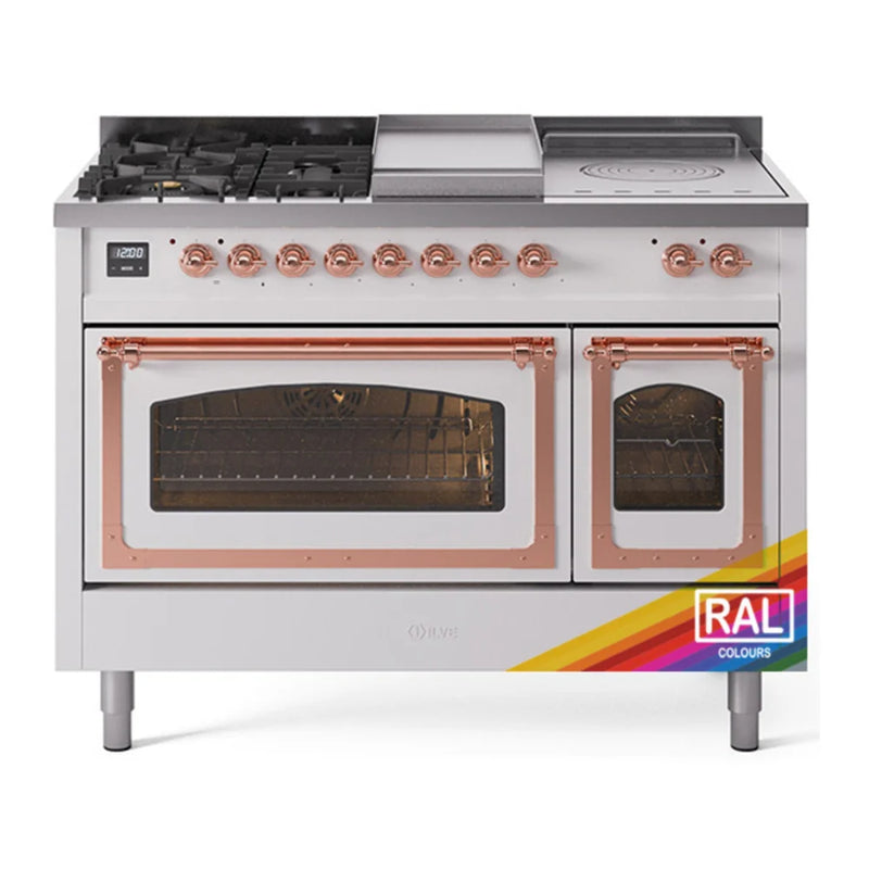 ILVE Nostalgie II Noblesse 48" Dual Fuel Freestanding Range in RAL Color with Copper Trim, UN48FSNMPRAP