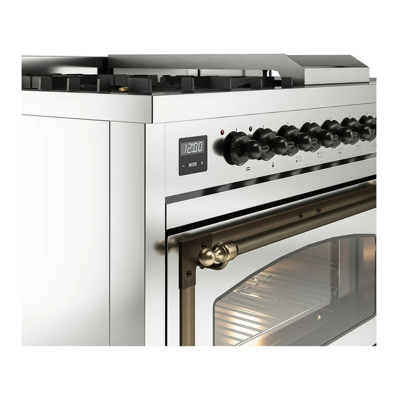ILVE Nostalgie II Noblesse 48" Dual Fuel Freestanding Range in Stainless Steel with Burnished Trim, UN48FSNMPSSBLP