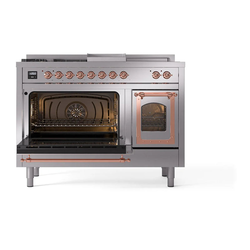 ILVE Nostalgie II Noblesse 48" Dual Fuel Freestanding Range in Stainless Steel with Copper Trim, UN48FSNMPSSPLP