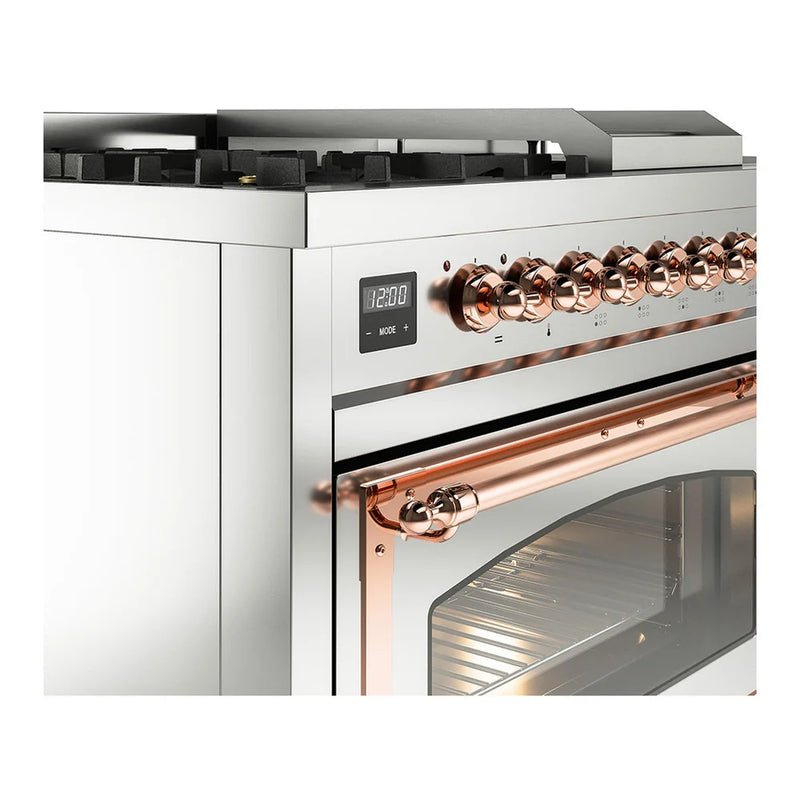 ILVE Nostalgie II Noblesse 48" Dual Fuel Freestanding Range in Stainless Steel with Copper Trim, UN48FSNMPSSPLP