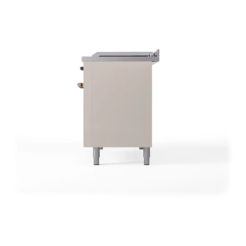 ILVE Nostalgie II Noblesse 48" Dual Fuel Freestanding Range in Antique White with Burnished Trim, UN48FSQNMPAWB
