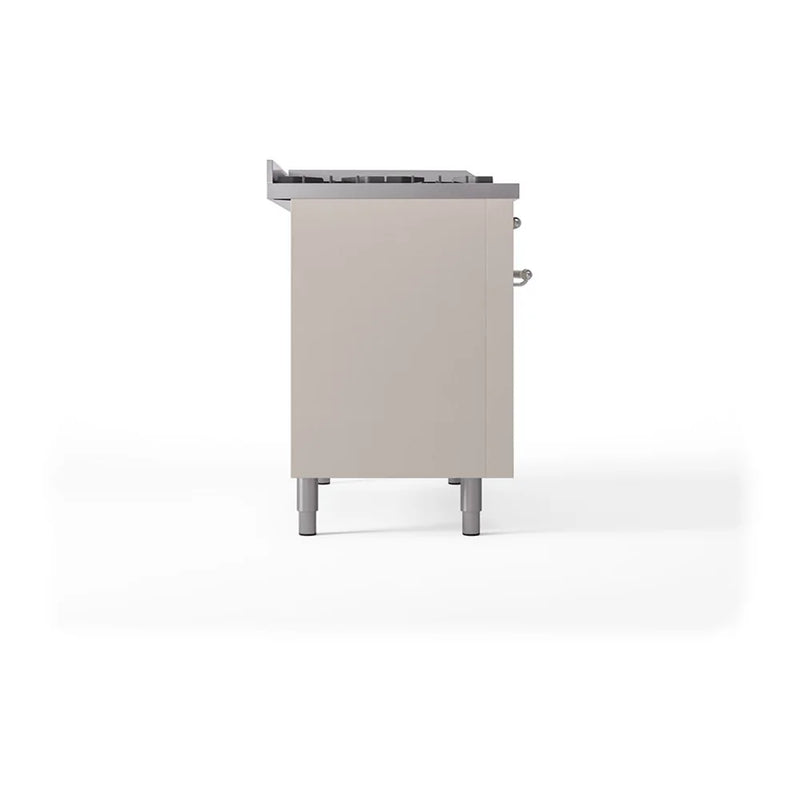 ILVE Nostalgie II Noblesse 48" Dual Fuel Freestanding Range in Antique White with Chrome Trim, UN48FSQNMPAWC
