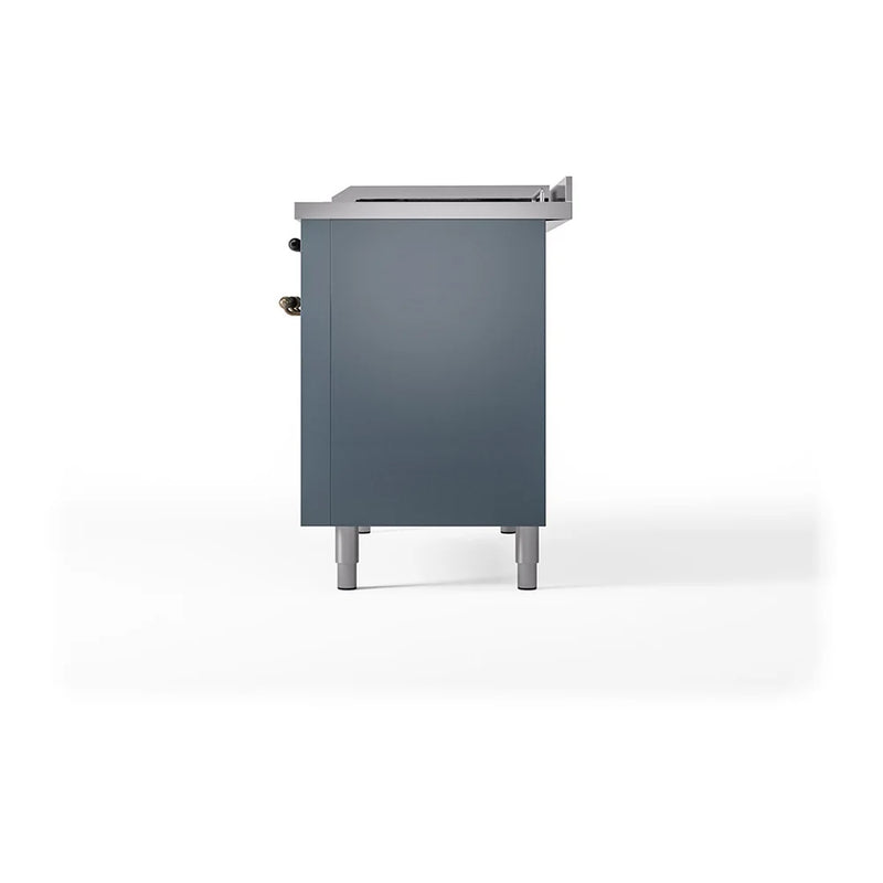 ILVE Nostalgie II Noblesse 48" Dual Fuel Freestanding Range in Blue Grey with Burnished Trim, UN48FSQNMPBGBLP