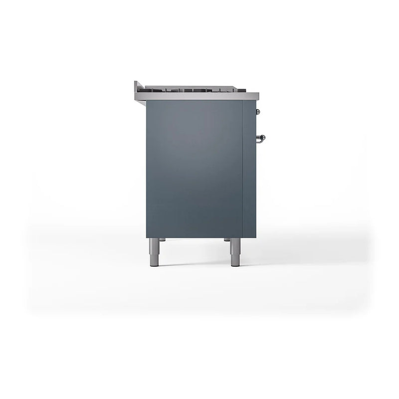 ILVE Nostalgie II Noblesse 48" Dual Fuel Freestanding Range in Blue Grey with Chrome Trim, UN48FSQNMPBGCLP