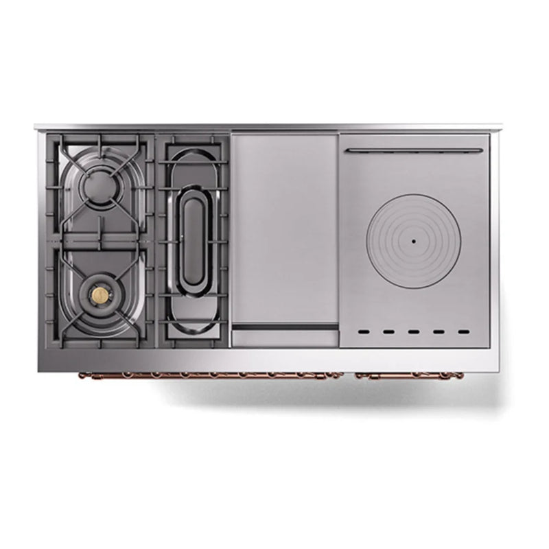 ILVE Nostalgie II Noblesse 48" Dual Fuel Freestanding Range in Blue Grey with Copper Trim, UN48FSQNMPBGP