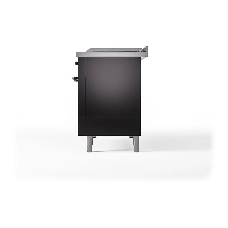 ILVE Nostalgie II Noblesse 48" Dual Fuel Freestanding Range in Glossy Black with Burnished Trim, UN48FSQNMPBKBLP