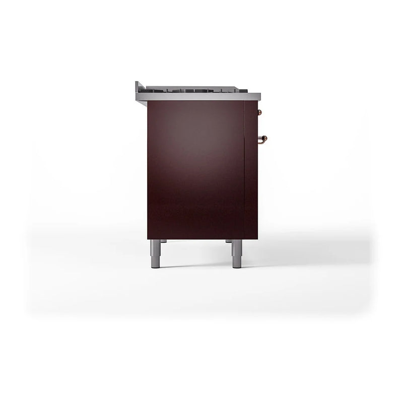 ILVE Nostalgie II Noblesse 48" Dual Fuel Freestanding Range in Burgundy with Copper Trim, UN48FSQNMPBUPLP