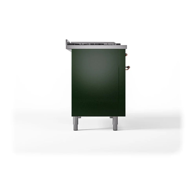 ILVE Nostalgie II Noblesse 48" Dual Fuel Freestanding Range in Emerald Green with Copper Trim, UN48FSQNMPEGPLP