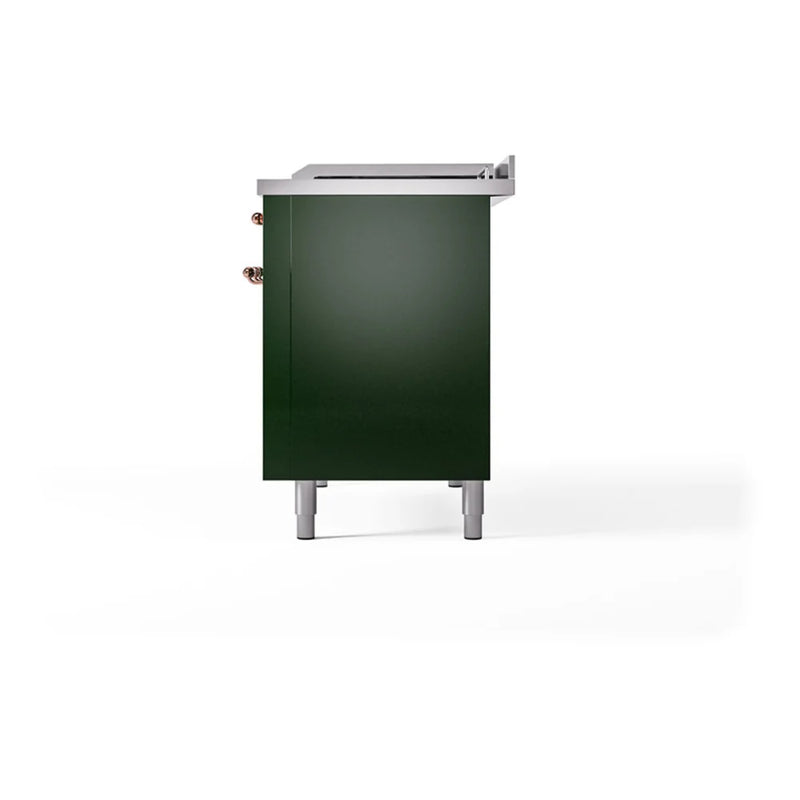 ILVE Nostalgie II Noblesse 48" Dual Fuel Freestanding Range in Emerald Green with Copper Trim, UN48FSQNMPEGP