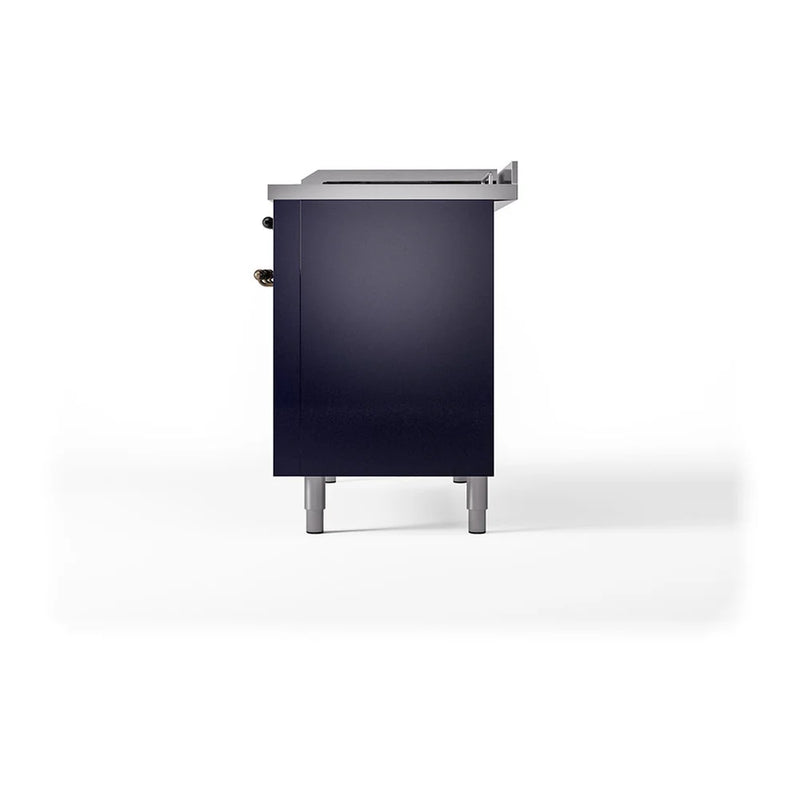 ILVE Nostalgie II Noblesse 48" Dual Fuel Freestanding Range in Midnight Blue with Burnished Trim, UN48FSQNMPMBBLP
